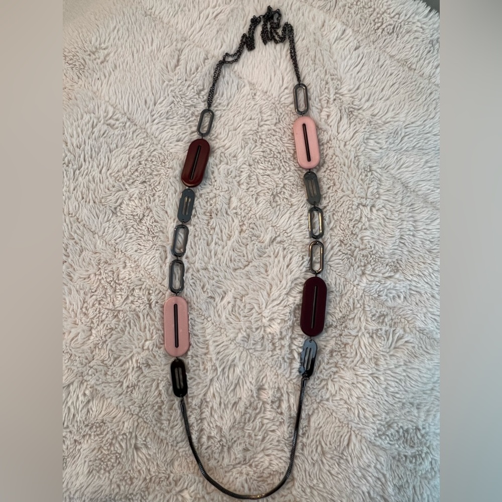Pink and Dark Red, and Black long Necklace - Picture 2 of 2
